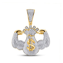  10k Yellow Gold Mens Round Diamond Flex Money Bag Charm Pendant 1-1/3 Cttw