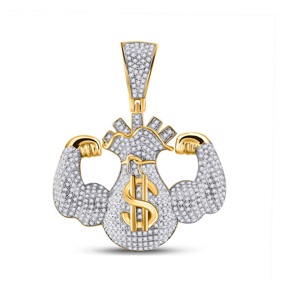 10k Yellow Gold Mens Round Diamond Flex Money Bag Charm Pendant 1-1/3 Cttw