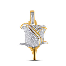  10k Yellow Gold Mens Round Diamond Rose Charm Pendant 7/8 Cttw
