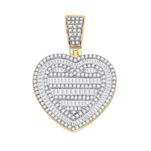  10k Yellow Gold Mens Baguette Diamond Heart Charm Pendant 1-1/3 Cttw