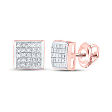 14k Rose Gold Womens Princess Diamond Square Earrings 5/8 Cttw