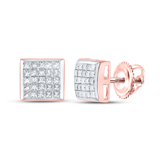 14k Rose Gold Womens Princess Diamond Square Earrings 5/8 Cttw