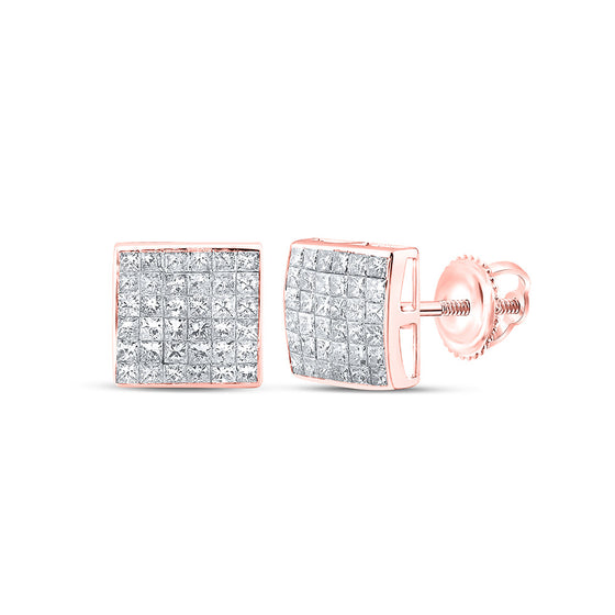 14k Rose Gold Womens Princess Diamond Square Earrings 2 Cttw