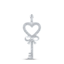  10k White Gold Womens Round Diamond Heart Key Pendant 1/2 Cttw