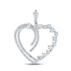 14k White Gold Womens Round Diamond Heart Pendant 5/8 Cttw