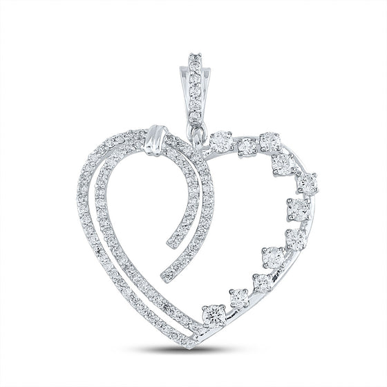 14k White Gold Womens Round Diamond Heart Pendant 5/8 Cttw