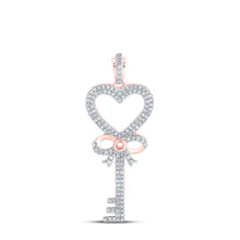  10k Rose Gold Womens Round Diamond Heart Key Pendant 1/2 Cttw