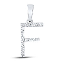  10k White Gold Womens Round Diamond F Initial Letter Pendant 1/8 Cttw
