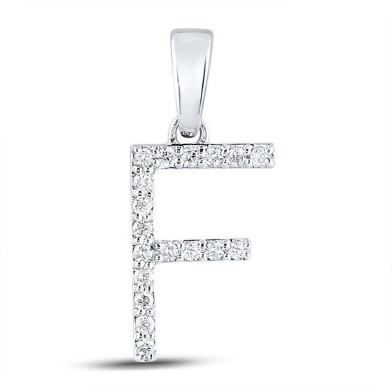 10k White Gold Womens Round Diamond F Initial Letter Pendant 1/8 Cttw
