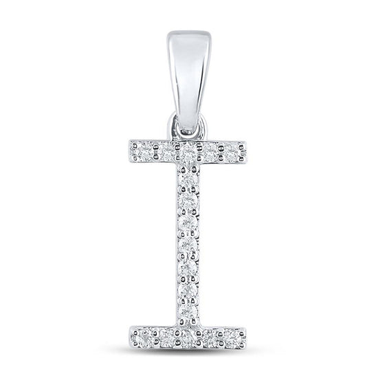 10k White Gold Womens Round Diamond I Initial Letter Pendant 1/8 Cttw