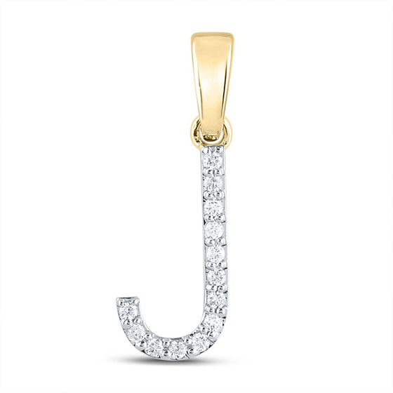 10k Yellow Gold Womens Round Diamond J Initial Letter Pendant 1/10 Cttw