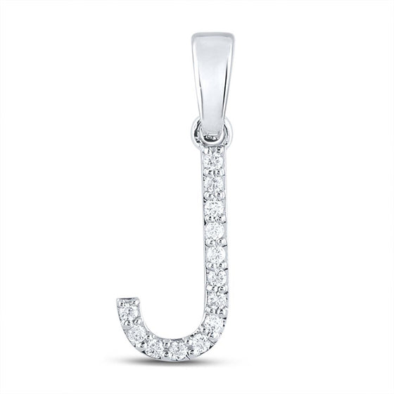 10k White Gold Womens Round Diamond J Initial Letter Pendant 1/10 Cttw