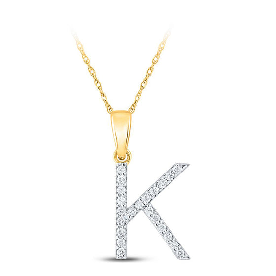 10k Yellow Gold Womens Round Diamond K Initial Letter Pendant 1/6 Cttw