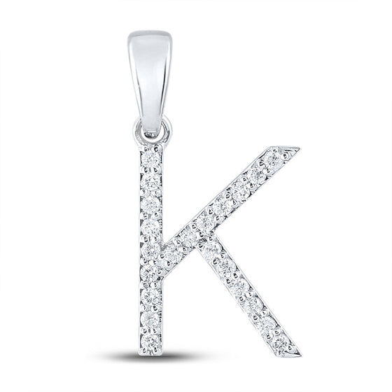 10k White Gold Womens Round Diamond Initial K Letter Pendant 1/6 Cttw