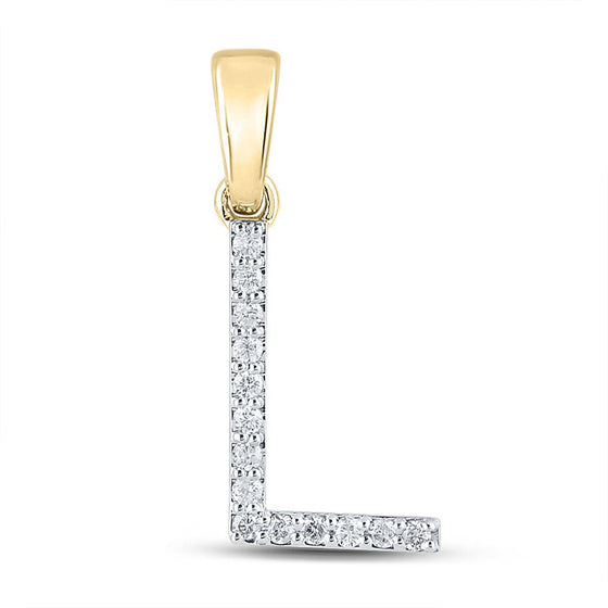 10k Yellow Gold Womens Round Diamond L Initial Letter Pendant 1/8 Cttw