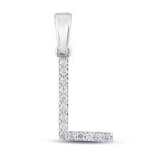  10k White Gold Womens Round Diamond L Initial Letter Pendant 1/8 Cttw