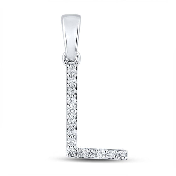 10k White Gold Womens Round Diamond L Initial Letter Pendant 1/8 Cttw