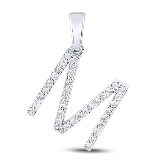 10k White Gold Womens Round Diamond M Initial Letter Pendant 1/4 Cttw