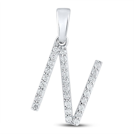 10k White Gold Womens Round Diamond Initial N Letter Pendant 1/5 Cttw