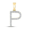 10k Yellow Gold Womens Round Diamond P Initial Letter Pendant 1/6 Cttw