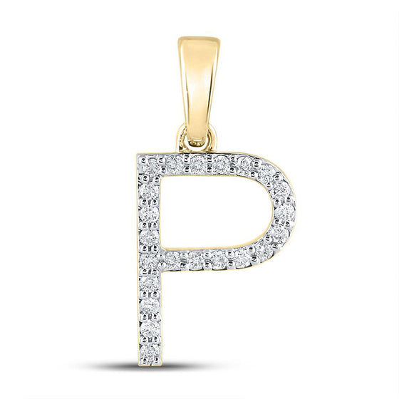 10k Yellow Gold Womens Round Diamond P Initial Letter Pendant 1/6 Cttw