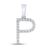 10k White Gold Womens Round Diamond Initial P Letter Pendant 1/6 Cttw