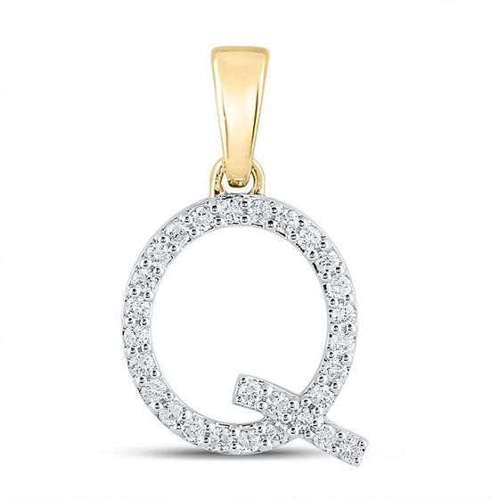 10k Yellow Gold Womens Round Diamond Q Initial Letter Pendant 1/5 Cttw