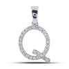 10k White Gold Womens Round Diamond Q Initial Letter Pendant 1/5 Cttw