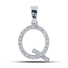  10k White Gold Womens Round Diamond Q Initial Letter Pendant 1/5 Cttw