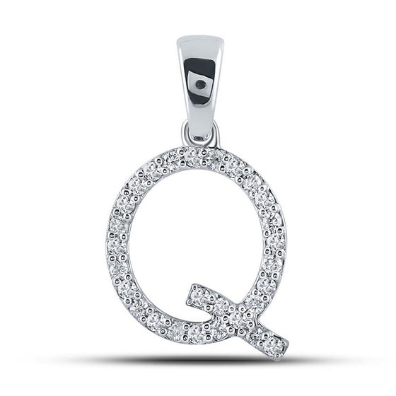 10k White Gold Womens Round Diamond Q Initial Letter Pendant 1/5 Cttw