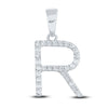 10k White Gold Womens Round Diamond R Initial Letter Pendant 1/5 Cttw