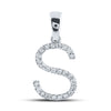 10k White Gold Womens Round Diamond Initial S Letter Pendant 1/5 Cttw