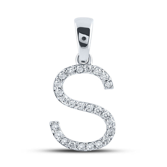 10k White Gold Womens Round Diamond Initial S Letter Pendant 1/5 Cttw