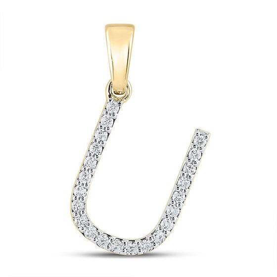 10k Yellow Gold Womens Round Diamond U Initial Letter Pendant 1/6 Cttw