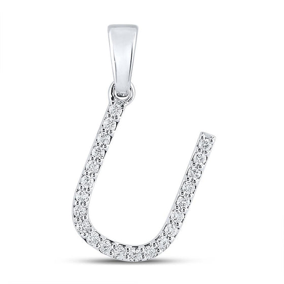 10k White Gold Womens Round Diamond U Initial Letter Pendant 1/6 Cttw