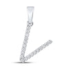 10k White Gold Womens Round Diamond V Initial Letter Pendant 1/8 Cttw