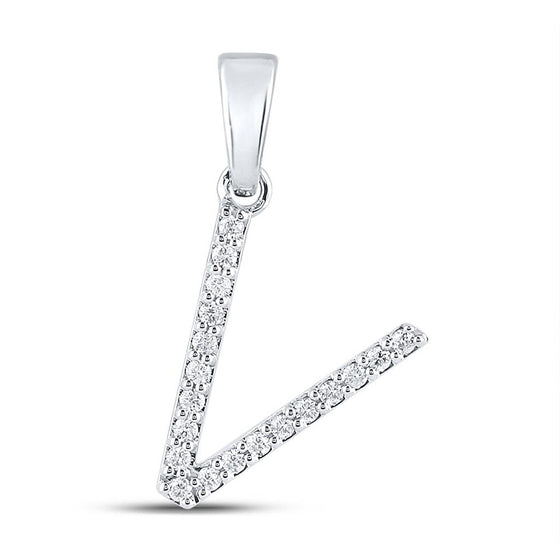 10k White Gold Womens Round Diamond V Initial Letter Pendant 1/8 Cttw