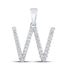 10k White Gold Womens Round Diamond Initial W Letter Pendant 1/4 Cttw
