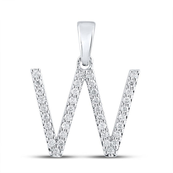 10k White Gold Womens Round Diamond Initial W Letter Pendant 1/4 Cttw