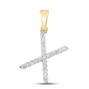 10k Yellow Gold Womens Round Diamond X Letter Pendant 1/6 Cttw
