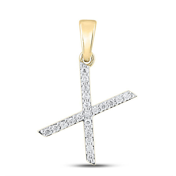 10k Yellow Gold Womens Round Diamond X Letter Pendant 1/6 Cttw