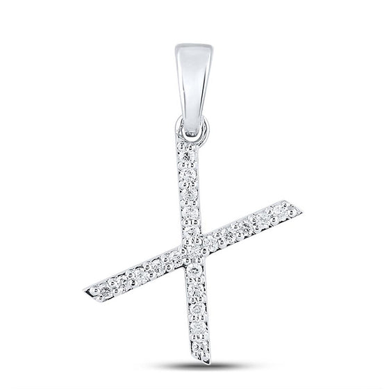 10k White Gold Womens Round Diamond X Initial Letter Pendant 1/6 Cttw