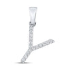 10k White Gold Womens Round Diamond Y Initial Letter Pendant 1/8 Cttw