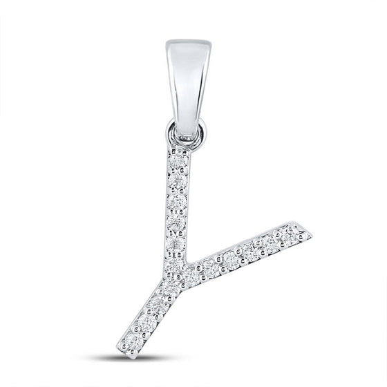 10k White Gold Womens Round Diamond Y Initial Letter Pendant 1/8 Cttw