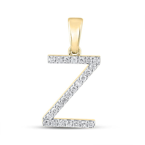 10k Yellow Gold Womens Round Diamond Z Initial Letter Pendant 1/5 Cttw