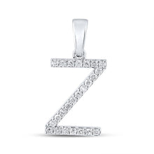  10k White Gold Womens Round Diamond Z Initial Letter Pendant 1/5 Cttw