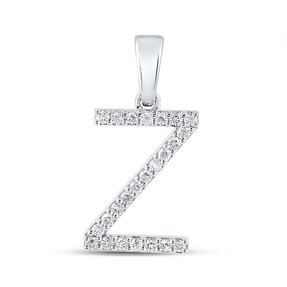 10k White Gold Womens Round Diamond Z Initial Letter Pendant 1/5 Cttw