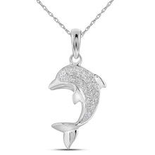  10k White Gold Womens Round Diamond Dolphin Fish Animal Pendant 1/10 Cttw
