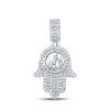 10k White Gold Mens Round Diamond Allah Hamsa Charm Pendant 3 Cttw