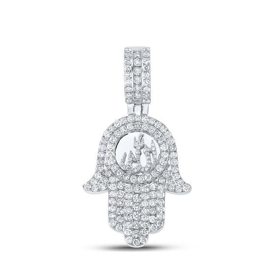 10k White Gold Mens Round Diamond Allah Hamsa Charm Pendant 3 Cttw